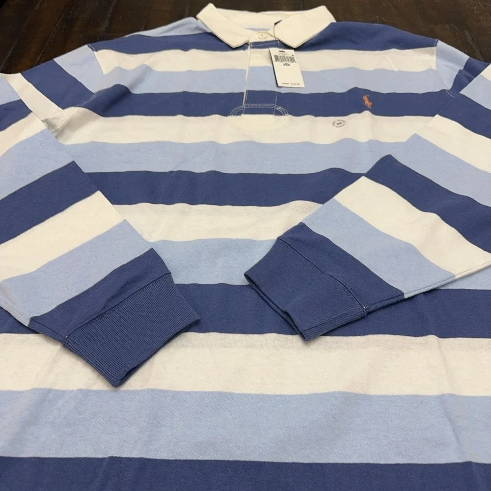 Polo Ralph Lauren Mens Big 2XB Blue Stripe Rugby Long Sleeve Shirt 711857109001